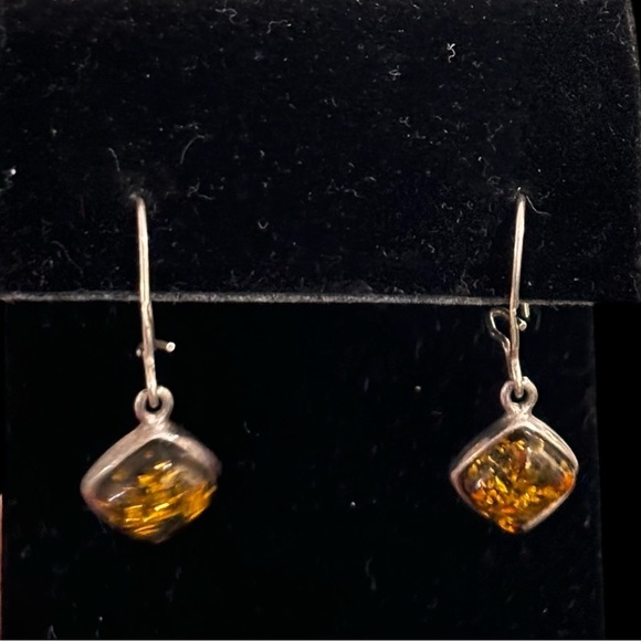 Sterling silver Amber dangle articulated pierced earrings - Picture 1 of 6